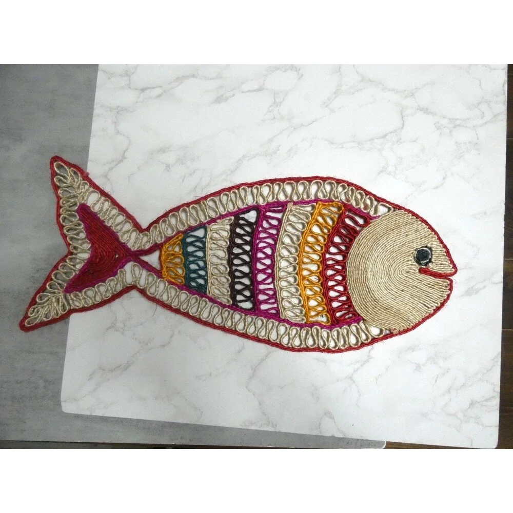 DollsofIndia Woven Banana Fiber Ratan Fish Raffia Placemat Trivet Multicolor 22